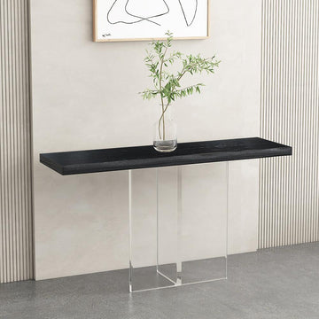 40" Black Modern Narrow Console Table Entryway Floating Pinewood Top & Acrylic Pedestal